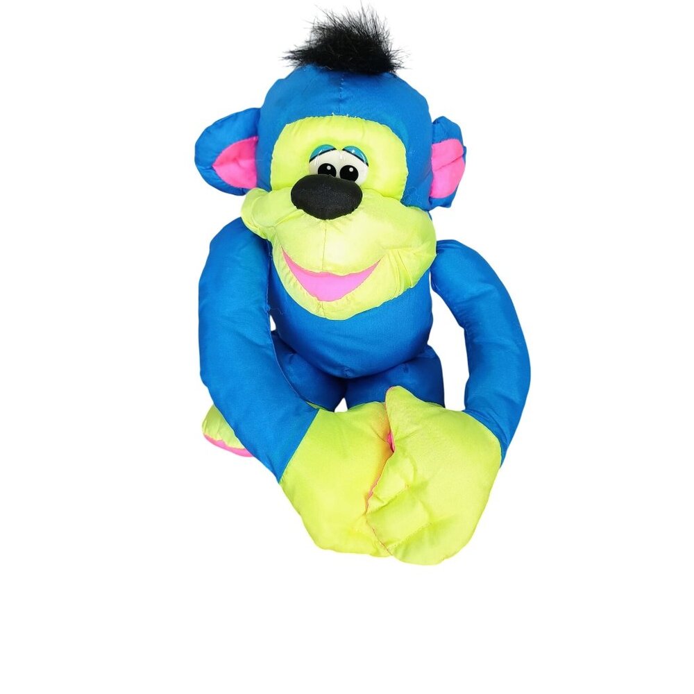 Fisher Price 1994 Puffalump Blue Chattering Chimp Monkey Stuffed Animal Plush